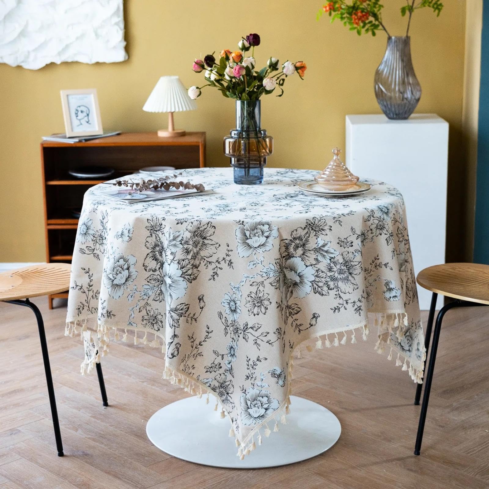 Nappe coton et lin pivoine rétro pour sublimer vos dîners de fête en famille