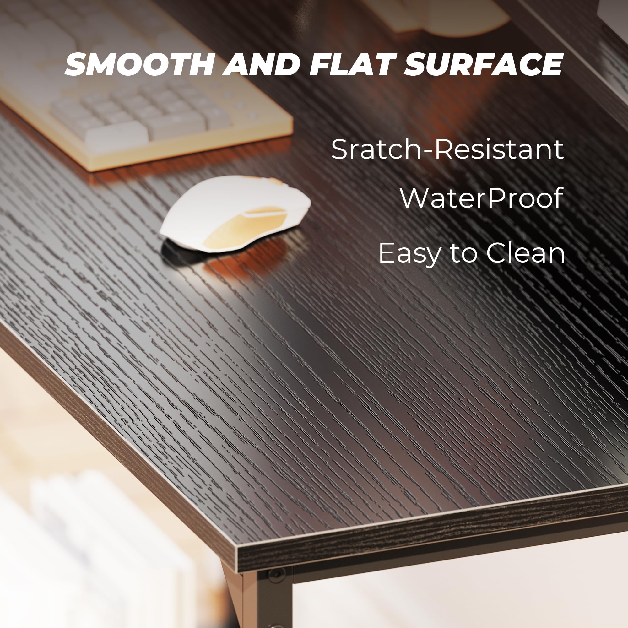 SUPERJARE 55 inch Computer Desk with LED Lights & Power Outlets, Gaming Desk with Monitor Shelf, Small Office Desk for Home & Office, Black