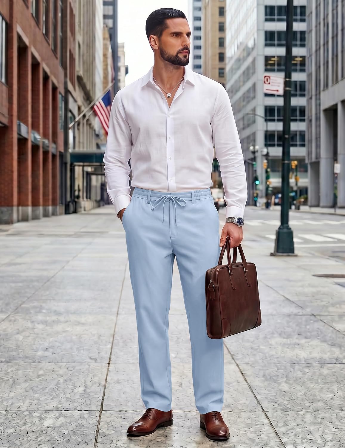 COOFANDY Mens Cotton Linen Pants Casual Drawstring Summer Beach Pants Lightweight Linen Dress Trousers thumbnail