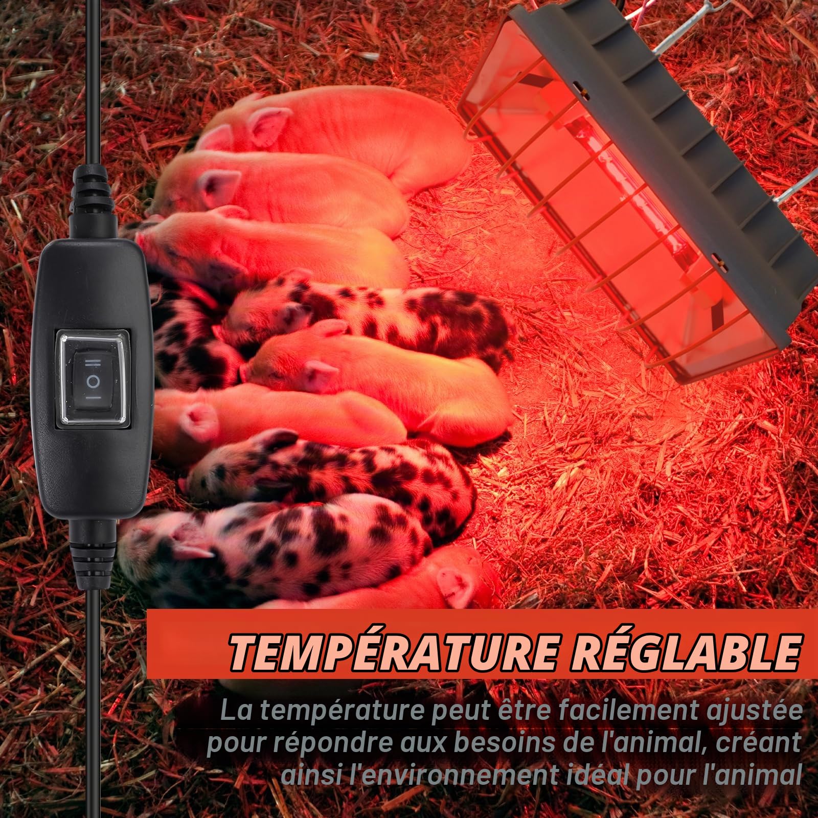 PORFOYO Lampe chauffante à lumière rouge, 175 W Chauffant Poussin pour poulaillers, lampe chauffante pour poulailler, lampe chauffante pour animaux, lampe infrarouge thermostatique automatique