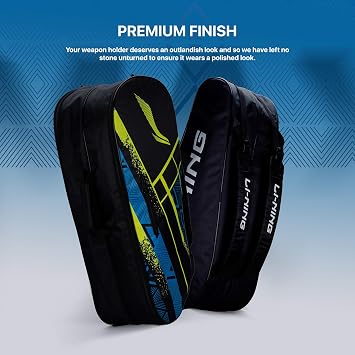 Li-Ning Raider Max Double Zipper Polyester Badminton Kit Bag (Black/Blue) | Unbreakable Zippers | Easy Mobility | Unisex - Men, Boys, Girls, Women