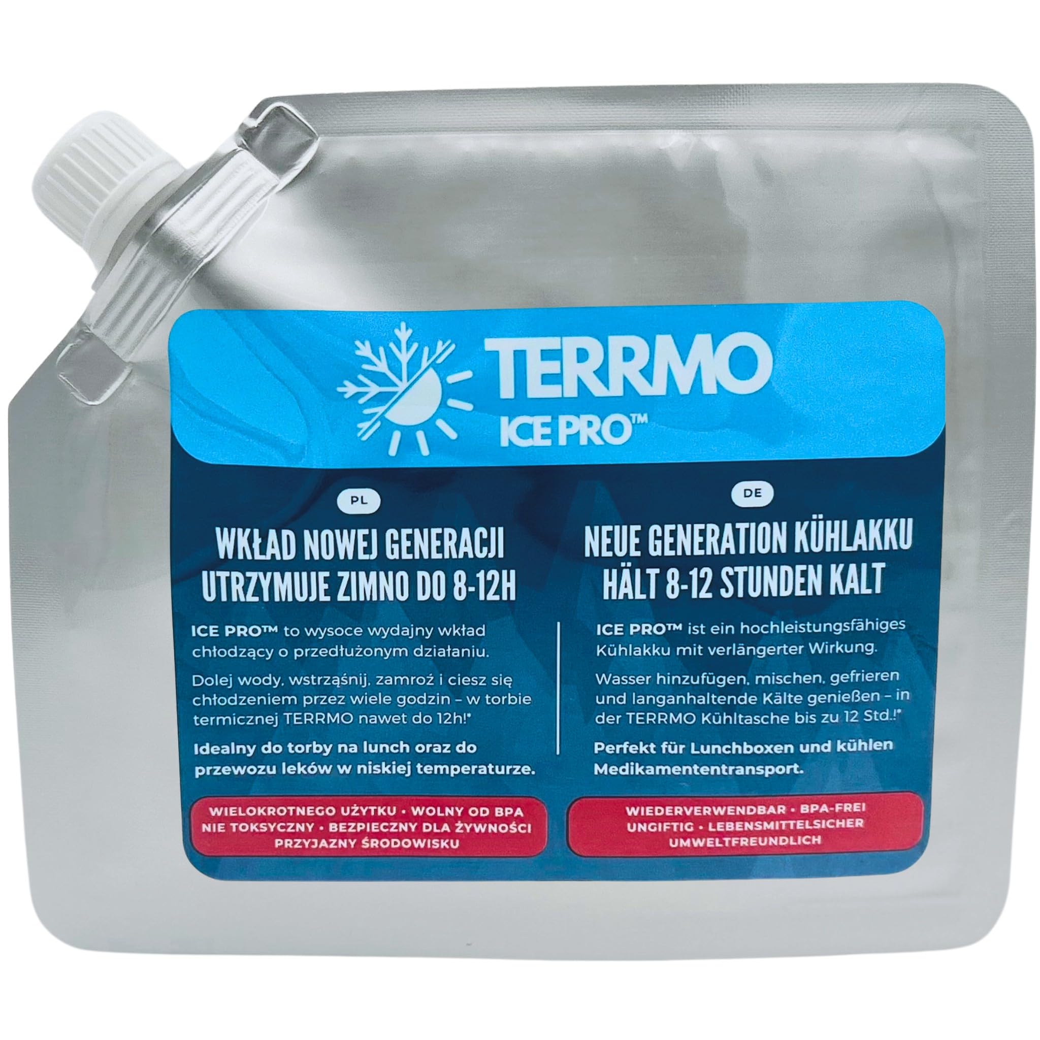 TERRMO Ice PRO™ Klein Kühlakku für Kühltasche, Brotdose, Kühlbox, Medikamenten | Extra Lange Kühldauer | Wiederverwendbar, Hochleistungsfähig | Kühlelemente, kühltasche akku, kühlpack 350ml & 19x16cm