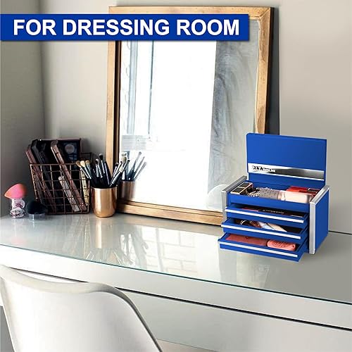 Miniatura 5 de P.I.T. Mini Caja de Herramientas Azul, Caja de Herramientas de Acero Portátil Apilable de 3 Cajones con Bloqueo de Pestaña Magnética, Micro Cofre