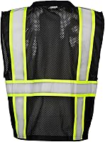 Vista 2 de Kishigo Black Enhanced Visibility Men's Vest B100, Multi Pocket Mesh Hi-Vis Vest, Ultra-Cool Polyester, 6 Pockets, Zipper