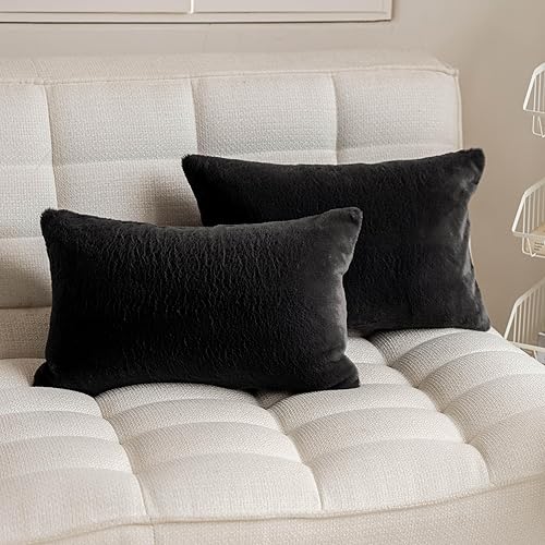 Demetex Juego de 2 fundas de almohada lumbares de 12 x 20 pulgadas, fundas de almohada rectangulares suaves de felpa decorativas para sofá y