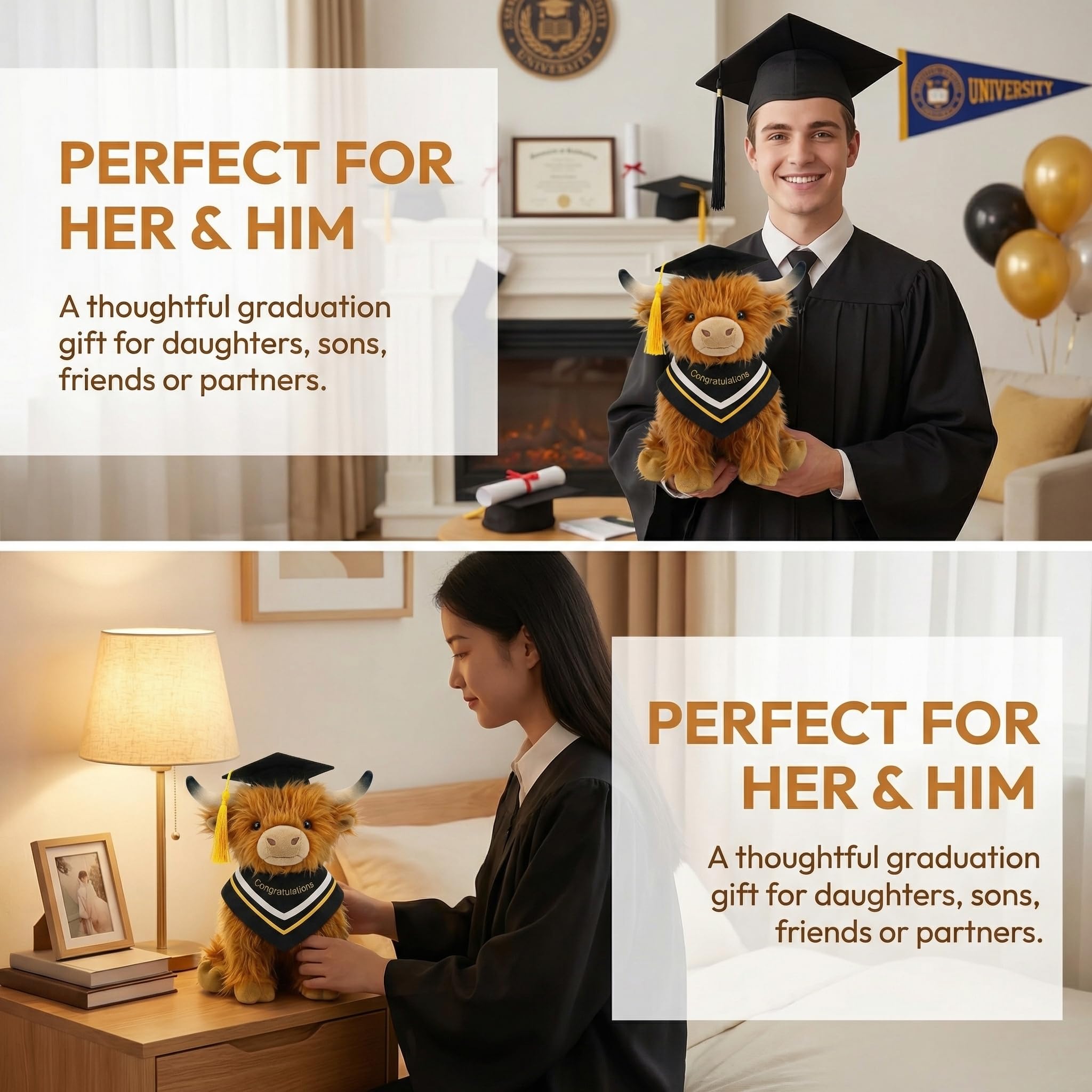GADITIEK Graduation Gifts 2026 Highland Cow Plush – 25CM Large Graduation Bear Alternative, Soft Keepsake with Cap & Gown, Graduation Gift for Her Him, Unique Graduation Present — view 6