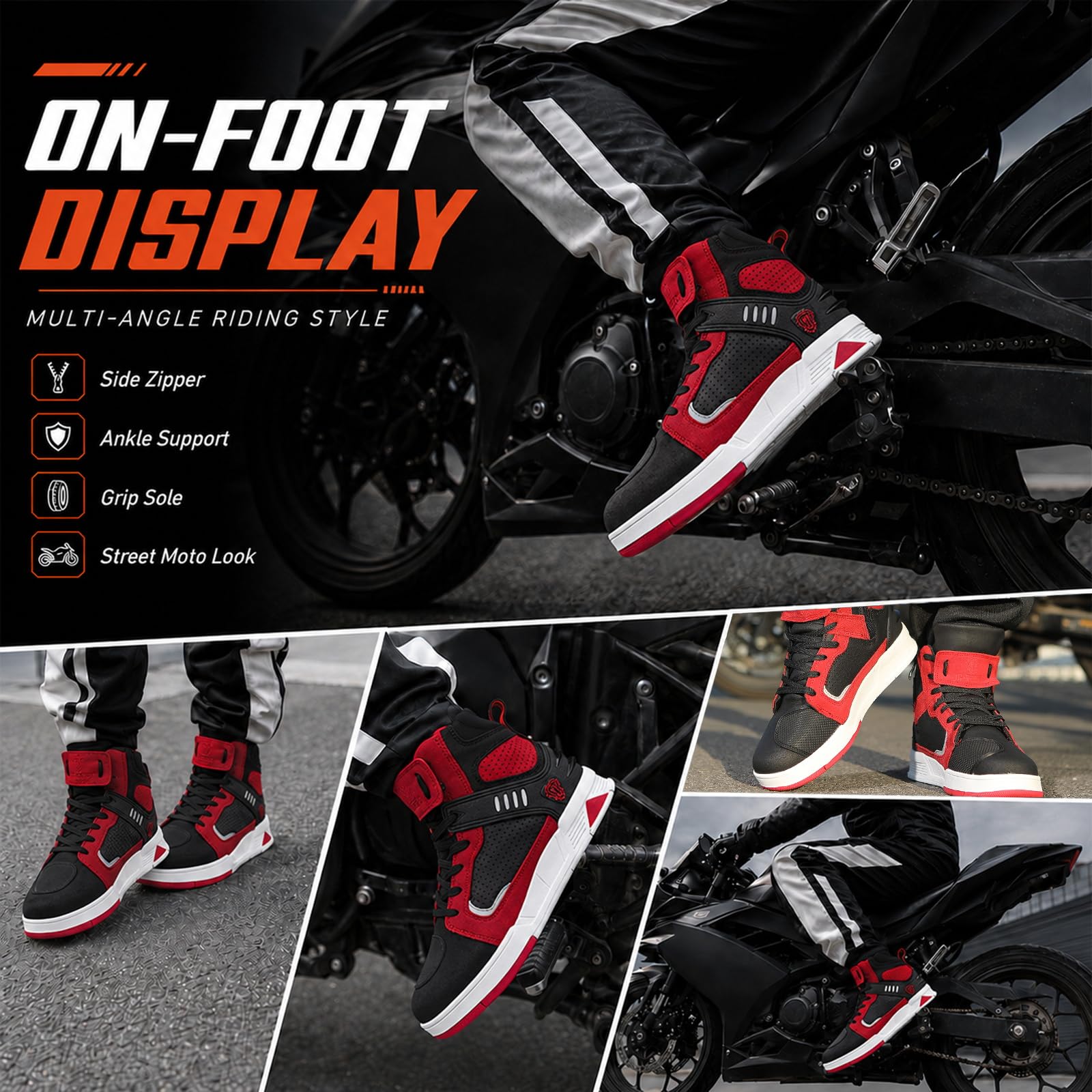 Botas de Moto, Zapatillas Motociclista para Hombre, Calzado Patillas de Cuero, Certificación CE Ventilada & Antideslizantes para Motocross