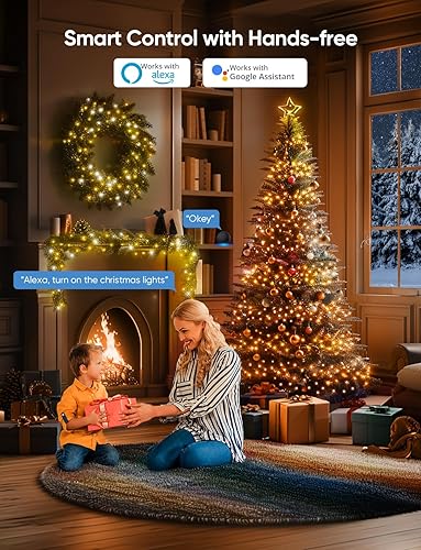 Miniatura 7 de APPECK Guirnalda de luces de Navidad, 134 pies, 400 luces LED para exteriores, 111 modos de escena, luces inteligentes RGBW que cambian de color con
