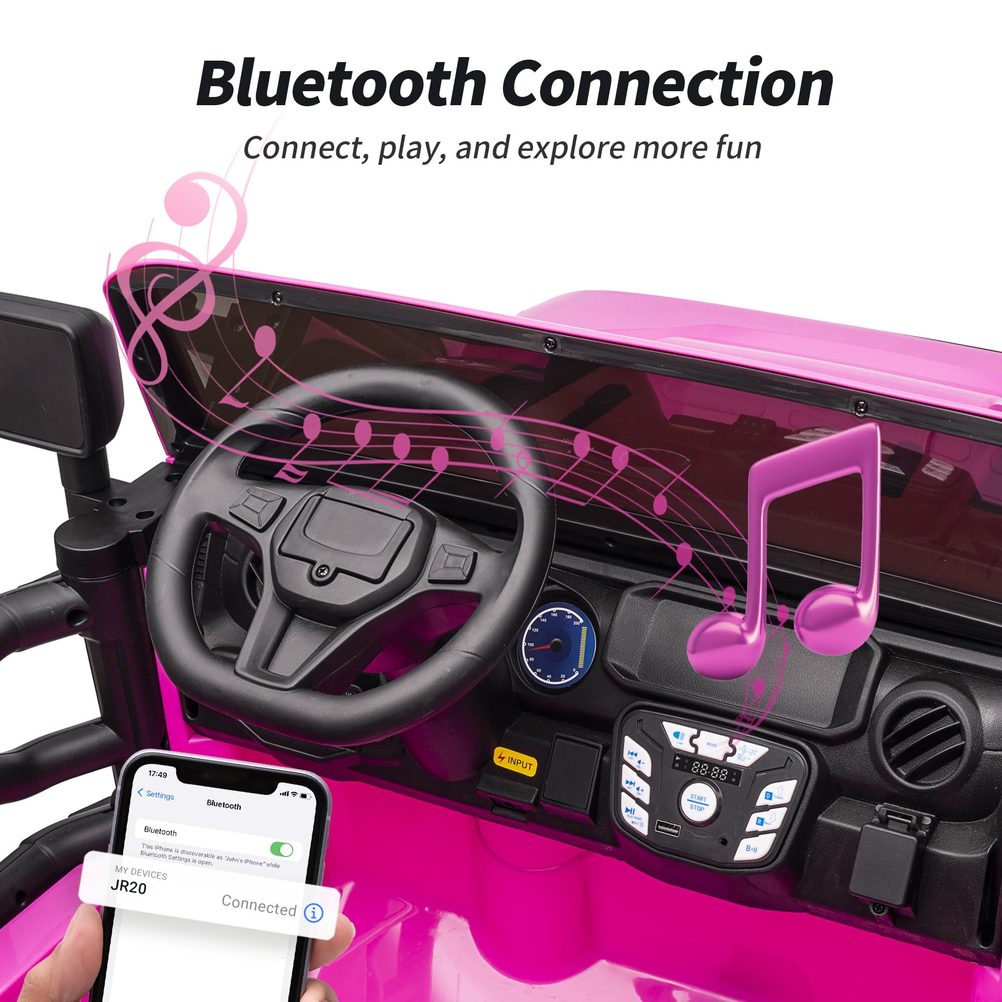 2-Seater Ride on Truck Car for Kids, 12V Electric Truck Car for Boys Age 3-8 w/Remote Control, Bluetooth, Capacity 150lbs - Pink