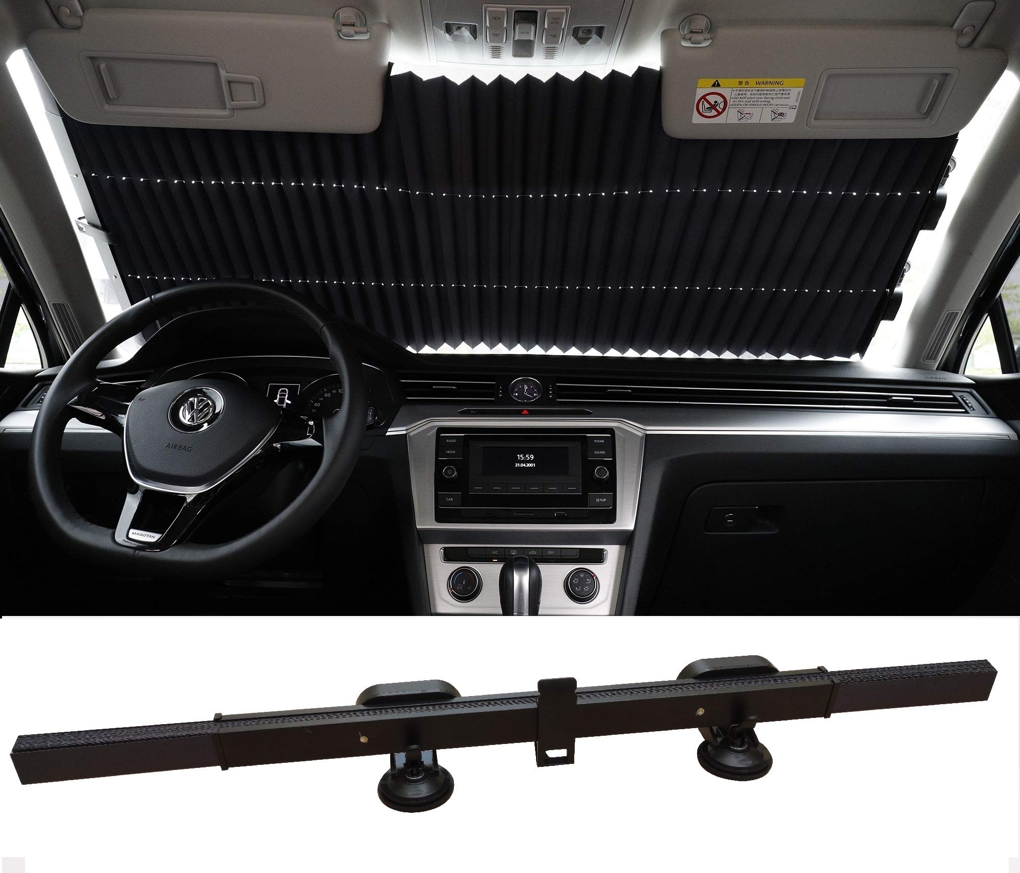 ECFAC Car Windshield Sun Shade, Retractable Sun Shade, Easy to Install and Use, Universal Car Sun Shades Keep Your Vehicle Cool