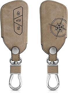 kwmobile Car Key Case Compatible with VW Golf 8 3-Button Car Key - Faux Leather Protective Key Case Brown