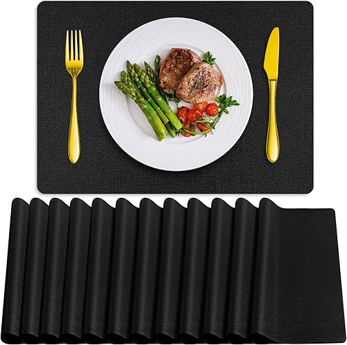 Miniatura 9 de Juego de 6 manteles individuales lavables, manteles individuales resistentes al calor para mesa, manteles individuales de piel sintética lavables