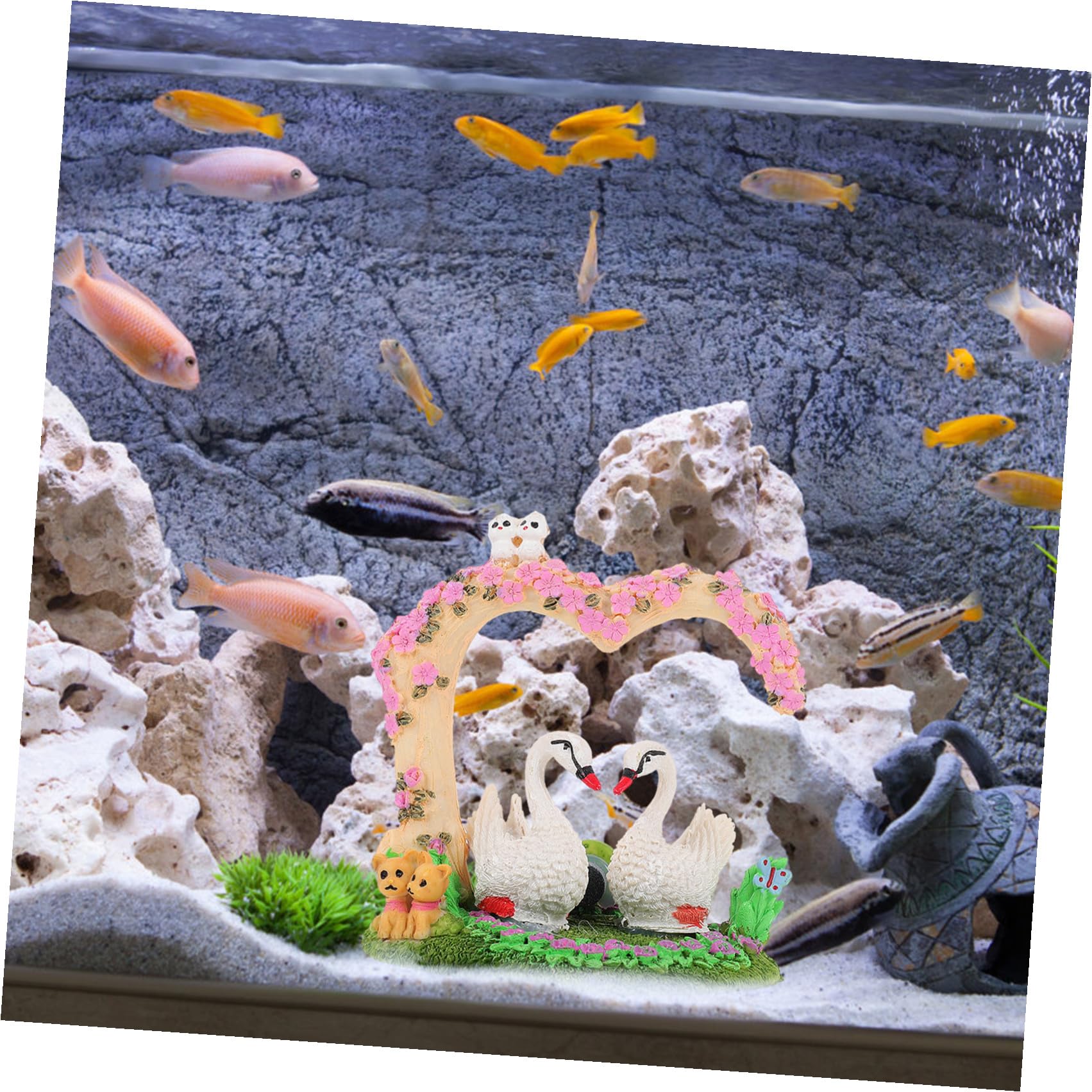 Angoily decorazioni per acquari artificiale ornamenti arredamento statua del cigno bianco carri armati Decorazioni di pesce per serbatoio delicata decorazione dell'acquario resina