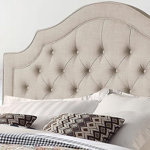 Miniatura 24 de Rosevera Jardin - Marco de cama con plataforma copetuda con botones, base de cama tapizada de tela con cabecera ajustable y soporte de listones de