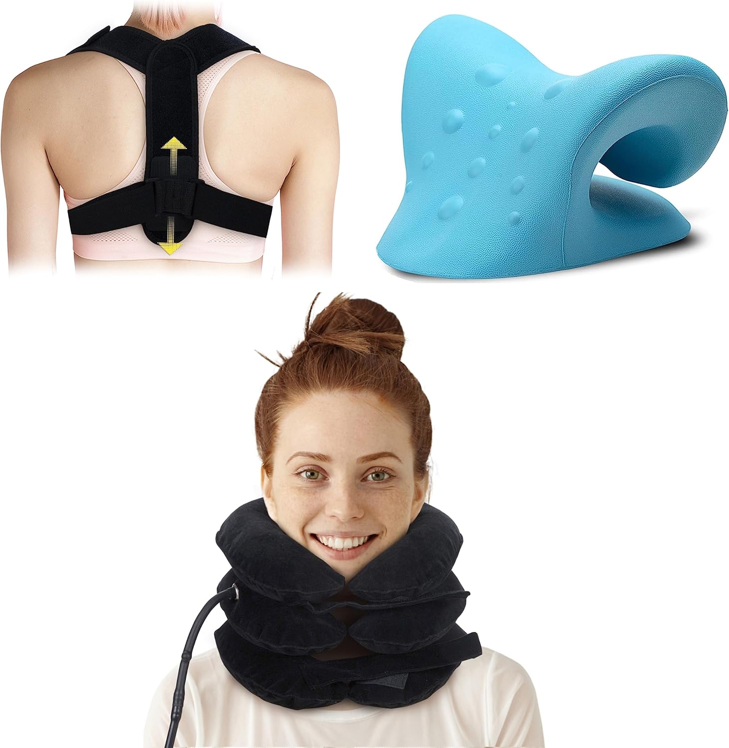 [Value Pack] Cervical Neck Traction Device, Neck Stretcher and Posture Corrector Bundle Neck and Shoulder Relaxer, Inflatable Neck Brace for Decompression and Tension Relief