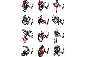 12Pcs Black 20G Stainless Nose Rings Skull Nose Rings Studs Spider Bat...