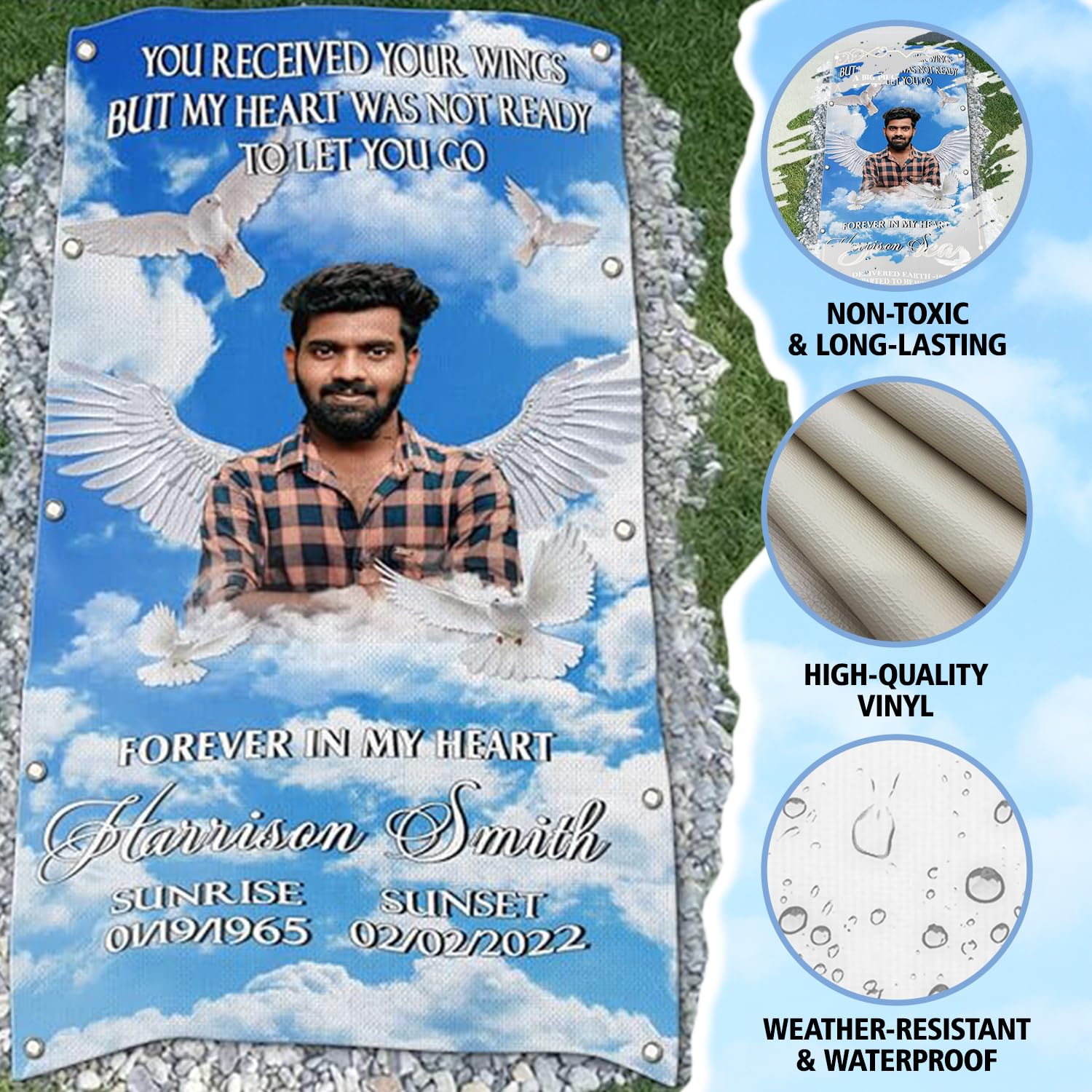 44memory Custom Memorial Grave Photo Name Blanket, Personalized Funeral Blanket for Loss of Loved Ones in Heaven B03, 1x3ft
