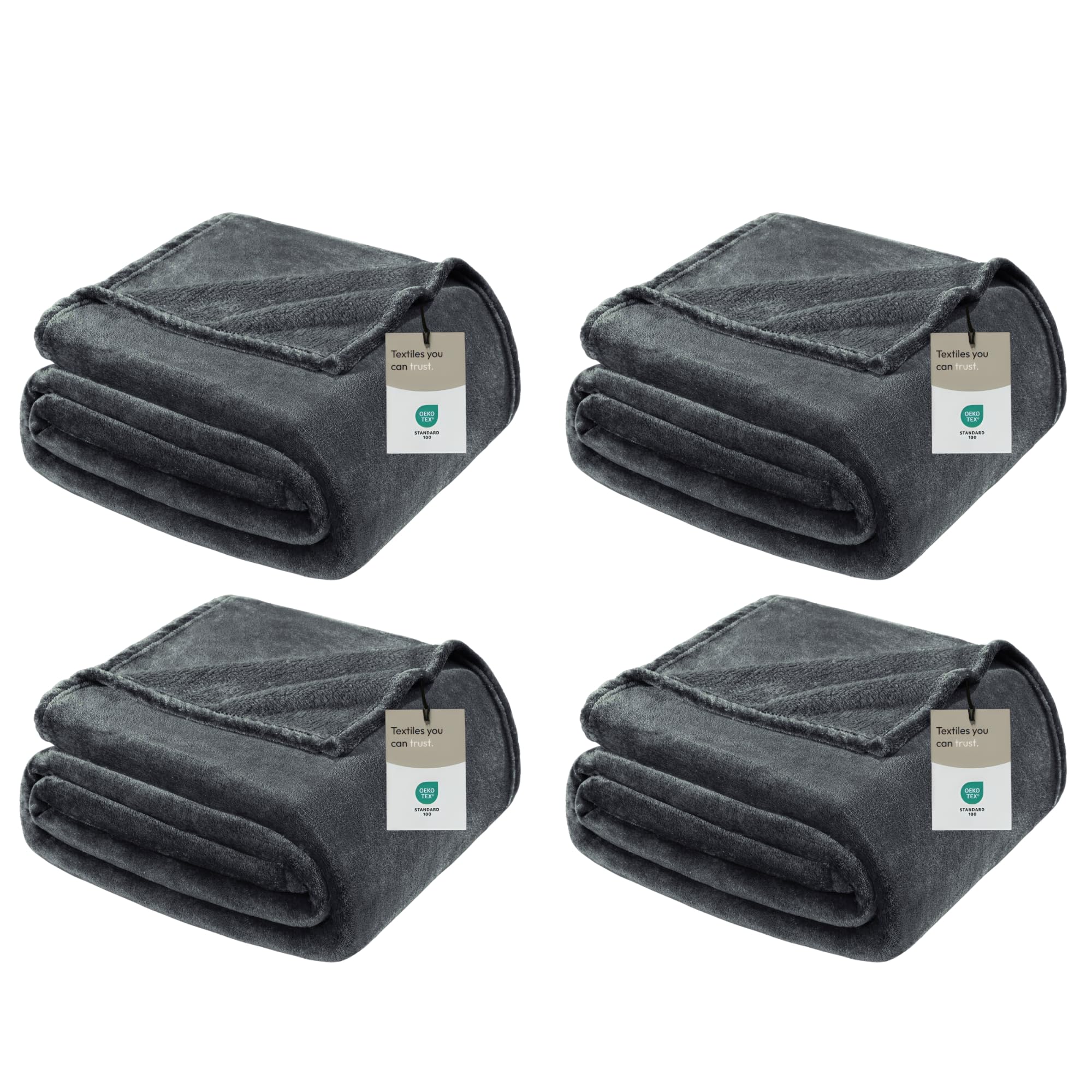BedLooms Fleece Blanket 4 Pack Grey Double 150x200 cm, Throws for Sofas — image 1