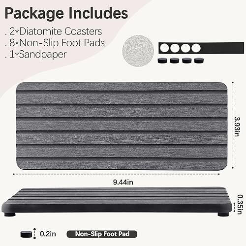 Miniatura 92 de 2 posavasos rectangulares de diatomita absorbentes de agua, diseño ranurado, piedra absorbente de agua utilizada para jabones de manos, plantas