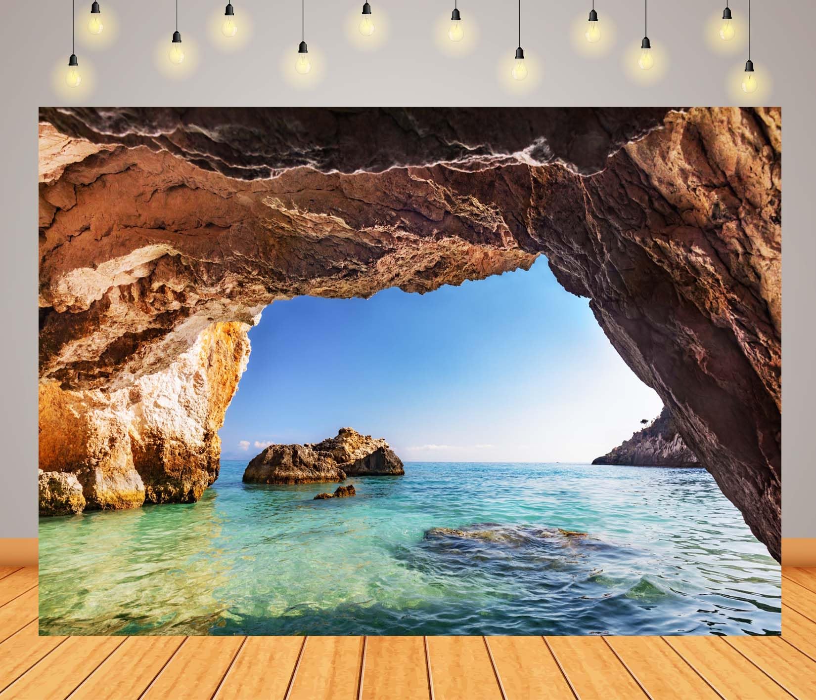15x10FT (4.6x3m) Vista Dalla Grotta Sul Mare Sfondo Fotografico