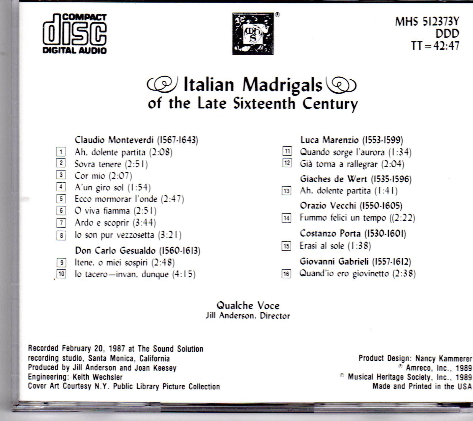 Italian Madrigals of the Late Sixteenth Century (UK Import)