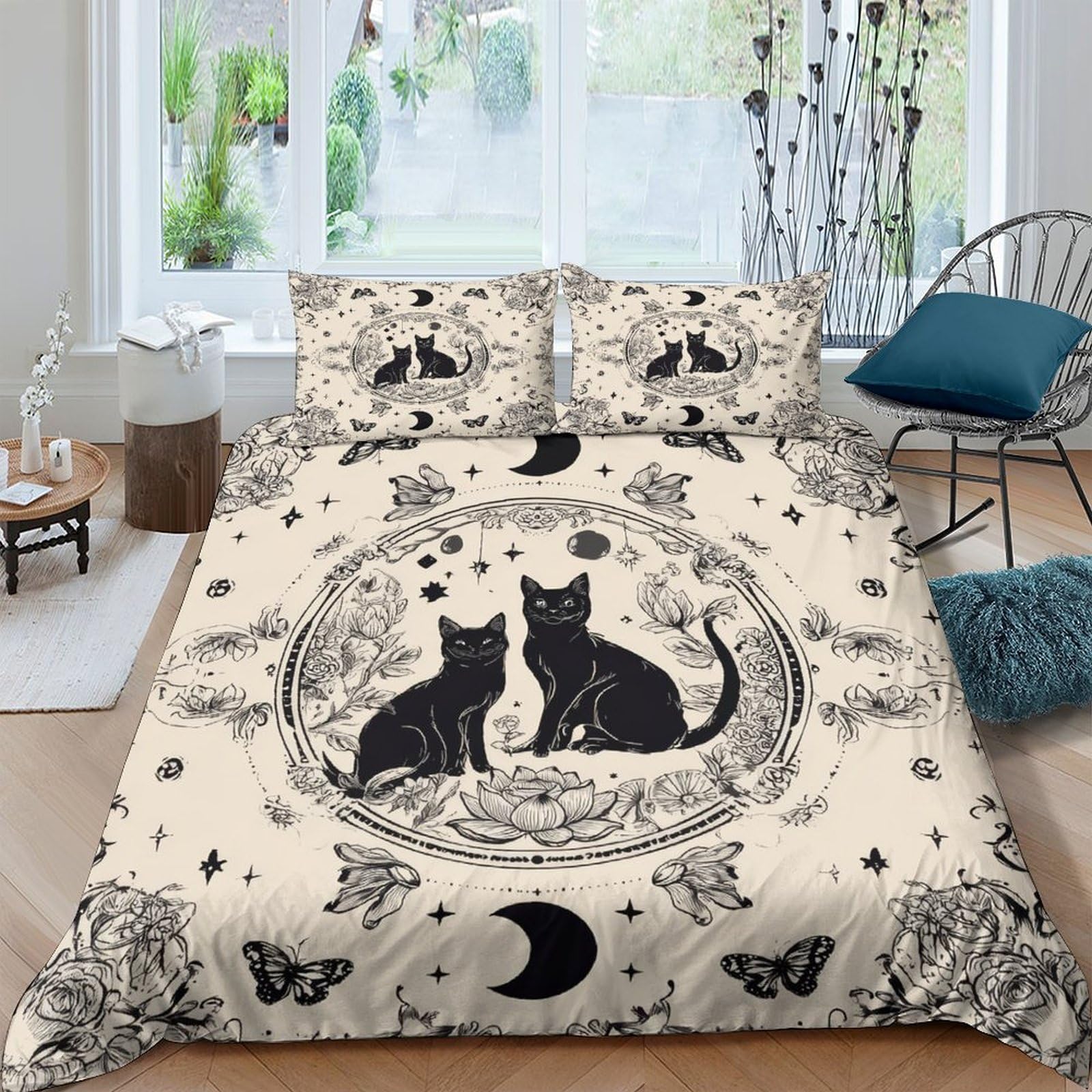 Ctjqhvkz Style-4 3D Printed Black Cat Moon Fitted Sheet Microfiber Soft Astrology Butterfly Mattress Cover For Bedroom Dorm Decor Single（135X200cm）