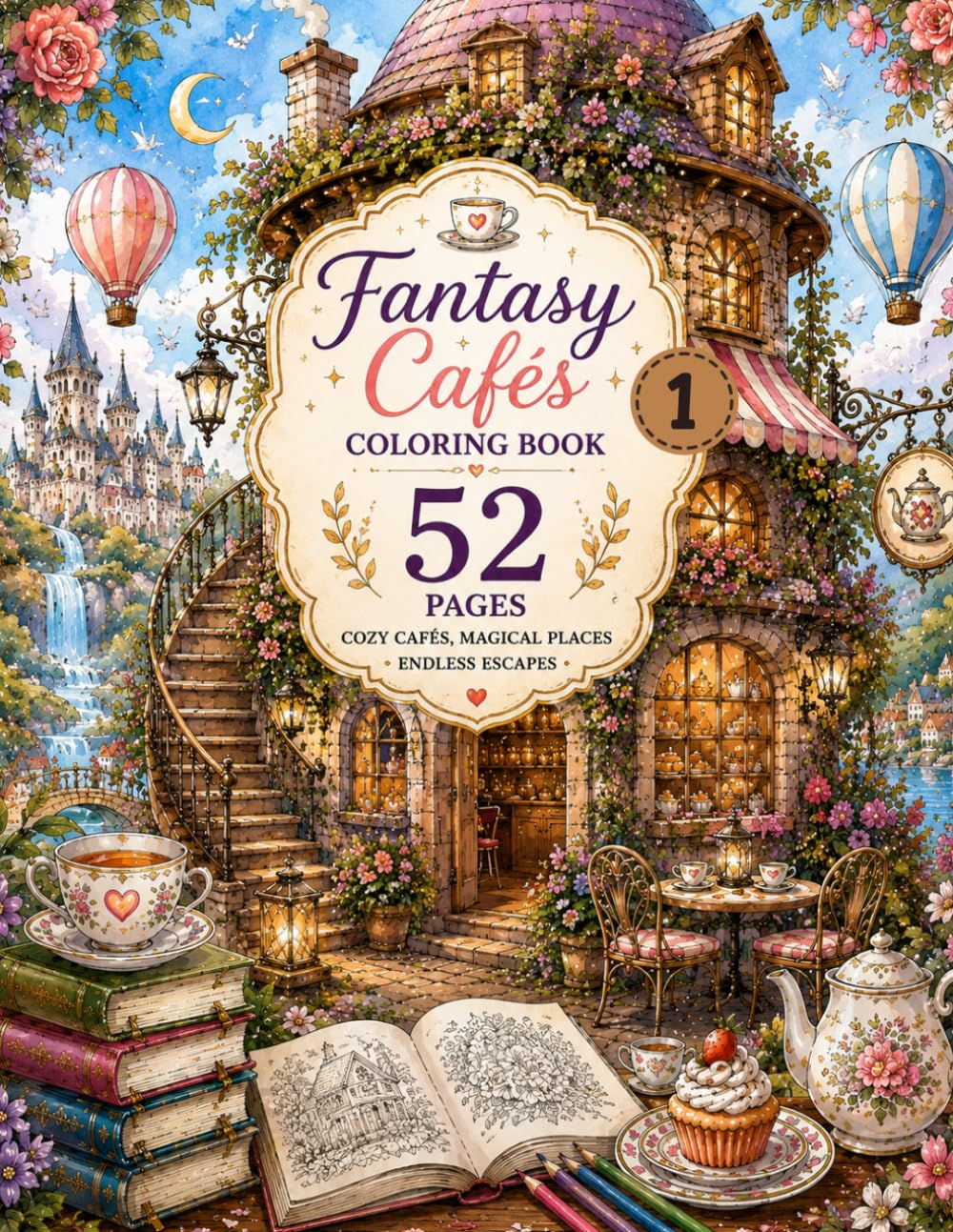 Fantasy Cafes Coloring Book: Cozy Cafes, Magical Places & Endless Escapes (Vol. 1)