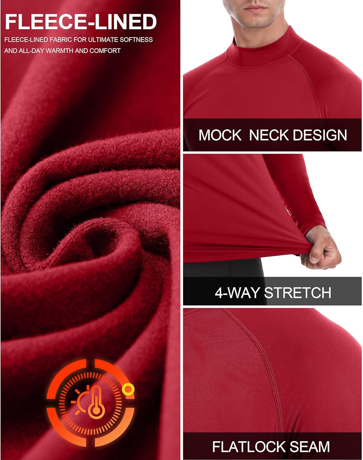 Men's Thermal Compression Shirts, Long Sleeve Fleece Lined Turtleneck Undershirt, Cold Weather Ski Base Layer Tops - Image 3
