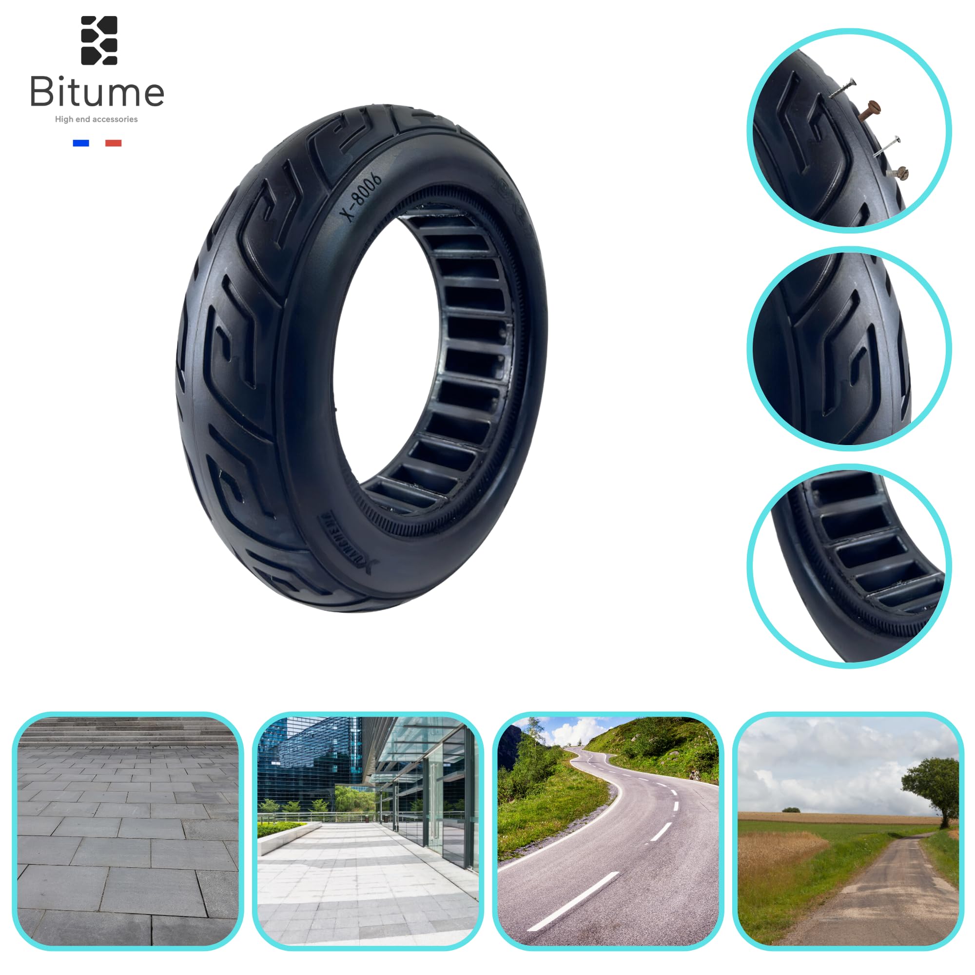 BITUME | 2x Pneus Pleins 10x2.70-6.5 (55mm) pour Trottinette Électrique Urbanglide E-Cross, Urbanglide E-Cross Pro | Pneu Increvable pour Trottinette Électrique Roue Avant et Arrière | Anti Crevaison