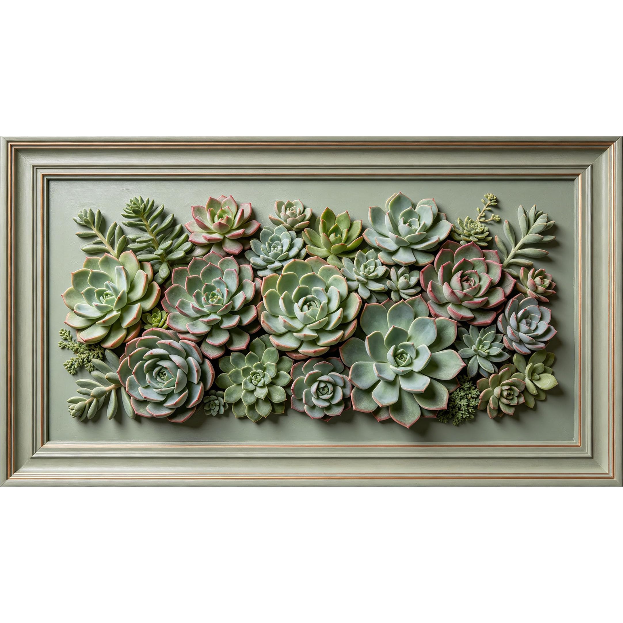 QZLITHOTIC 50x90cm3D Framed Wall Art， Botanical Succulent Garden Greenery Self‑Adhesive Mural， Water‑Activated Peel & Stick Fabric Decor Wall Decal for Bedroom Living Room