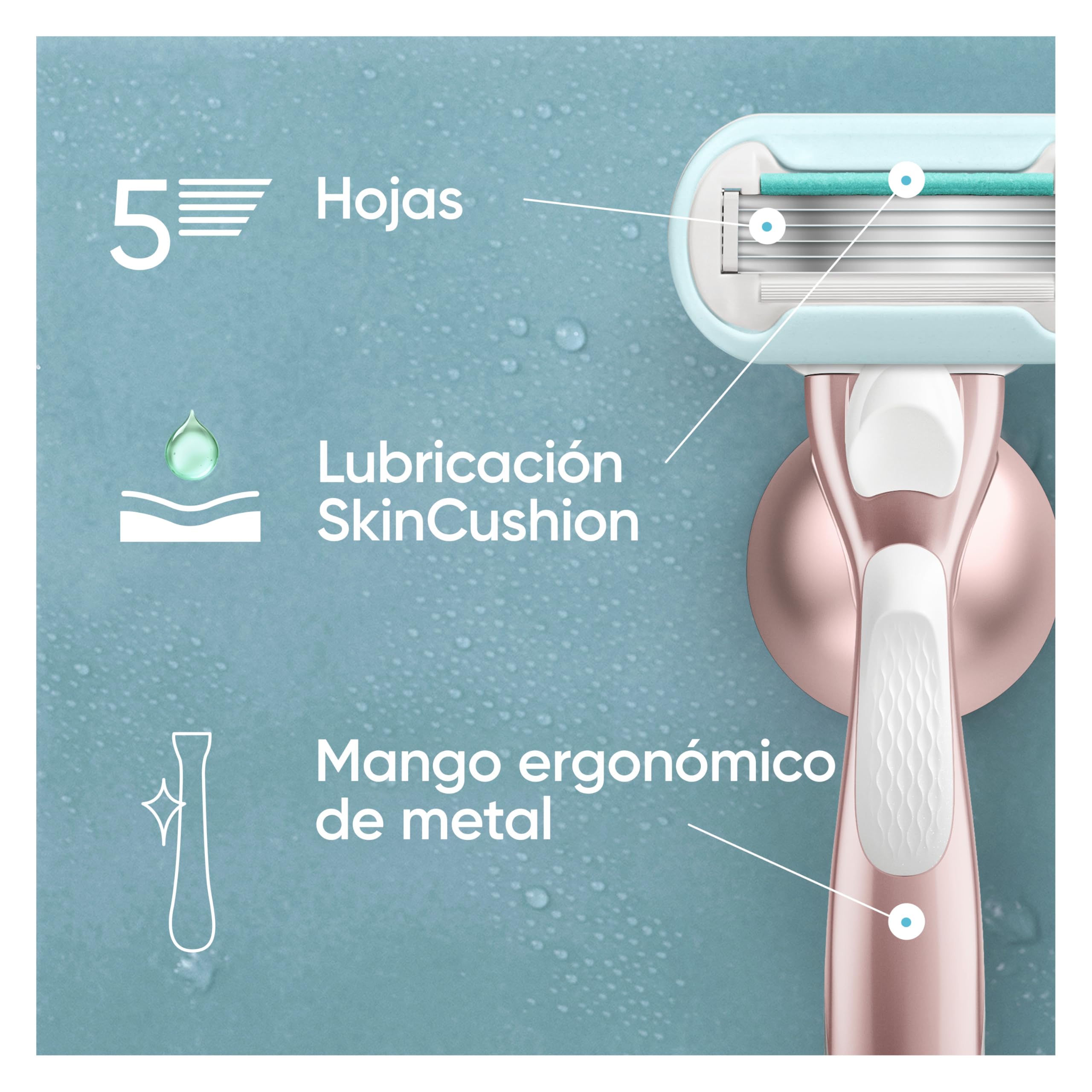 Gillette Venus Pro Smooth Sensitive Recambios para Maquinillas de Afeitar Mujer, Pack de 10 Cuchillas de Recambio con 5 Hojas Y Banda Lubricante, Depilación Suave, Apurada Y Duradera