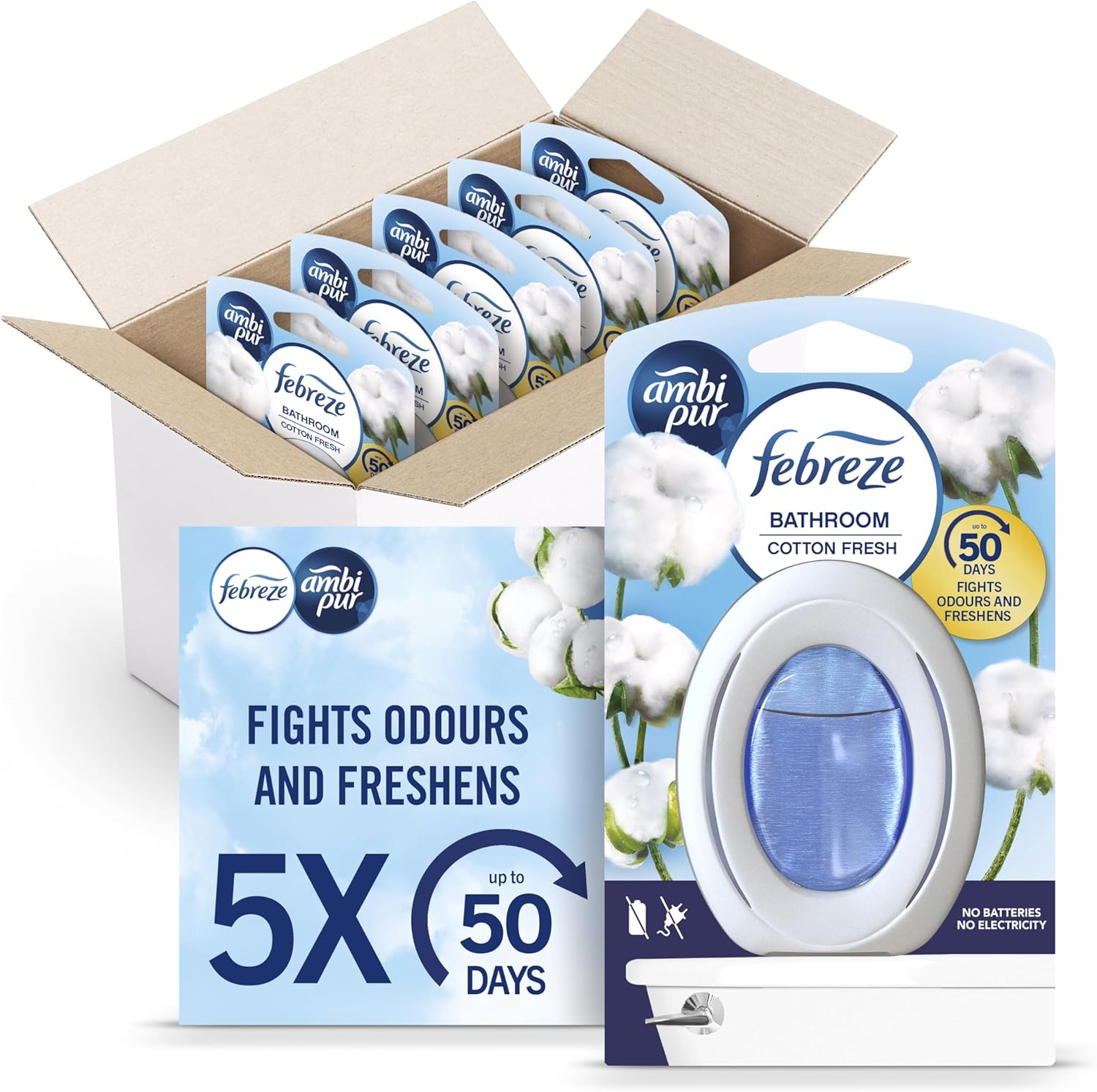 Febreze Bathroom Air Freshener, Odour Eliminator, Cotton, 5 count ...