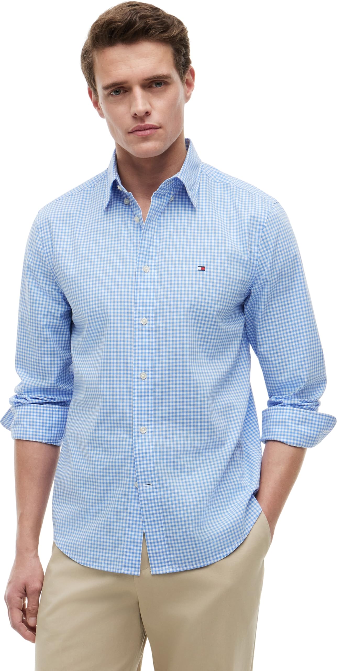 Tommy Hilfiger Flex Poplin Gingham Shirt Mw0mw43319 Camicia L/S Uomo (Pacco da 1)
