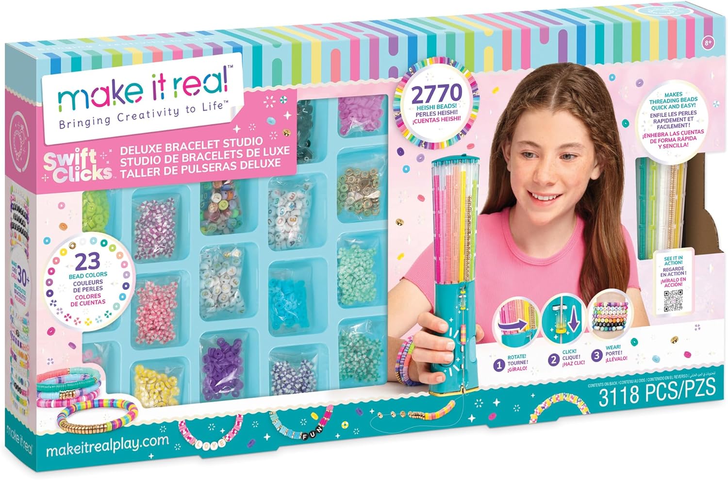 Make It Real Swift Clicks Deluxe Bracelet Studio - Create Colorful Friendship Bracelets with Swift Clicks Deluxe Design Tool - Includes Beads and Charms Deluxe Swift Clicks