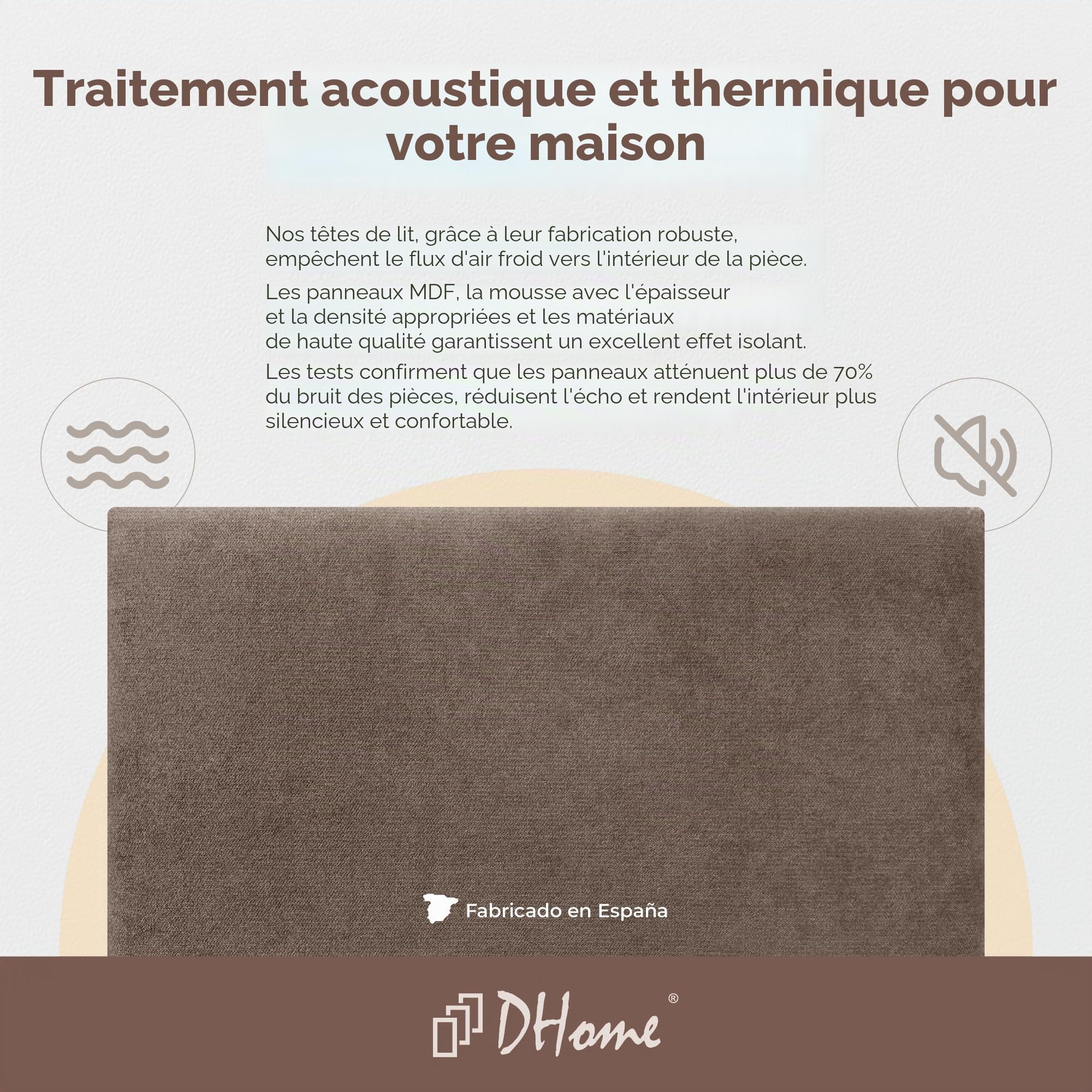DHOME Tête de Lit Capitonnée Unie en Tissu Aqualine Hauteur 70CM Épaisseur 4cm et 8cm pour Mur Acoustique Têtes de Lit Absorbantes Chambre Lit (Marron, 160cm, Épaisseur 8cm)