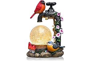 TERESA'S COLLECTIONS Solar Garden Statues - Red Cardinal Bird with Solar Outdoor...