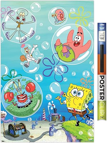 Trends International Póster de pared con clip de Bob Esponja, 22.375 x 34 pulgadas, paquete de póster y clip prémium