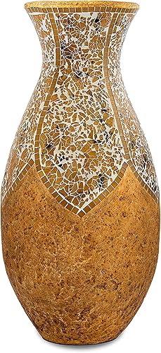 Jarrón Hecho de terracota con piezas de mosaico de vidrio amarillo tostado Exquisita pieza de decoración del hogar 18 x 10 pulgadas para