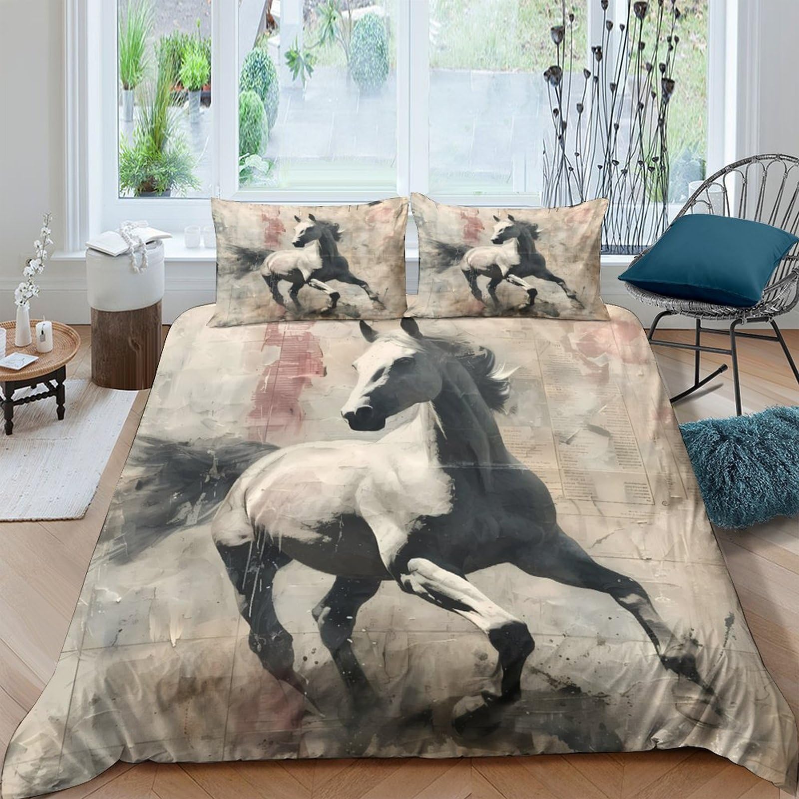 Ctjqhvkz Style-2 3D Printed Running Horse Fitted Sheet Microfiber Artistic Wild Horse Bed Cover Non Slip Machine Wash Bedroom Decor Single（135X200cm）