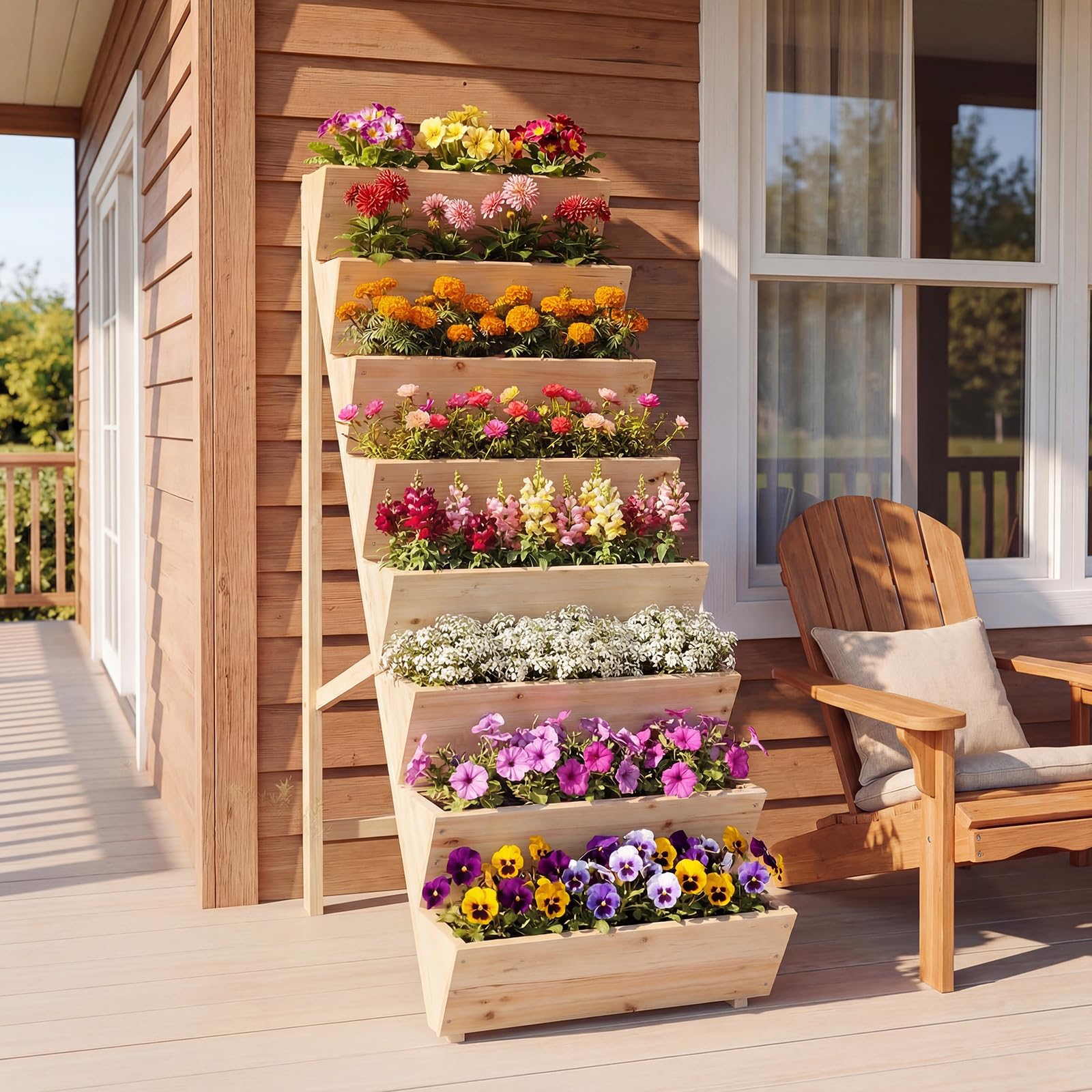 COSTWAY Huerto Urbano Vertical de 5 Niveles, Jardinera Exterior de Madera, Forma de Escalera para Iluminación Suficiente, Meceteros para Flores y Verduras, Terraza, Jardín (101x60,5x150 cm,Natural)