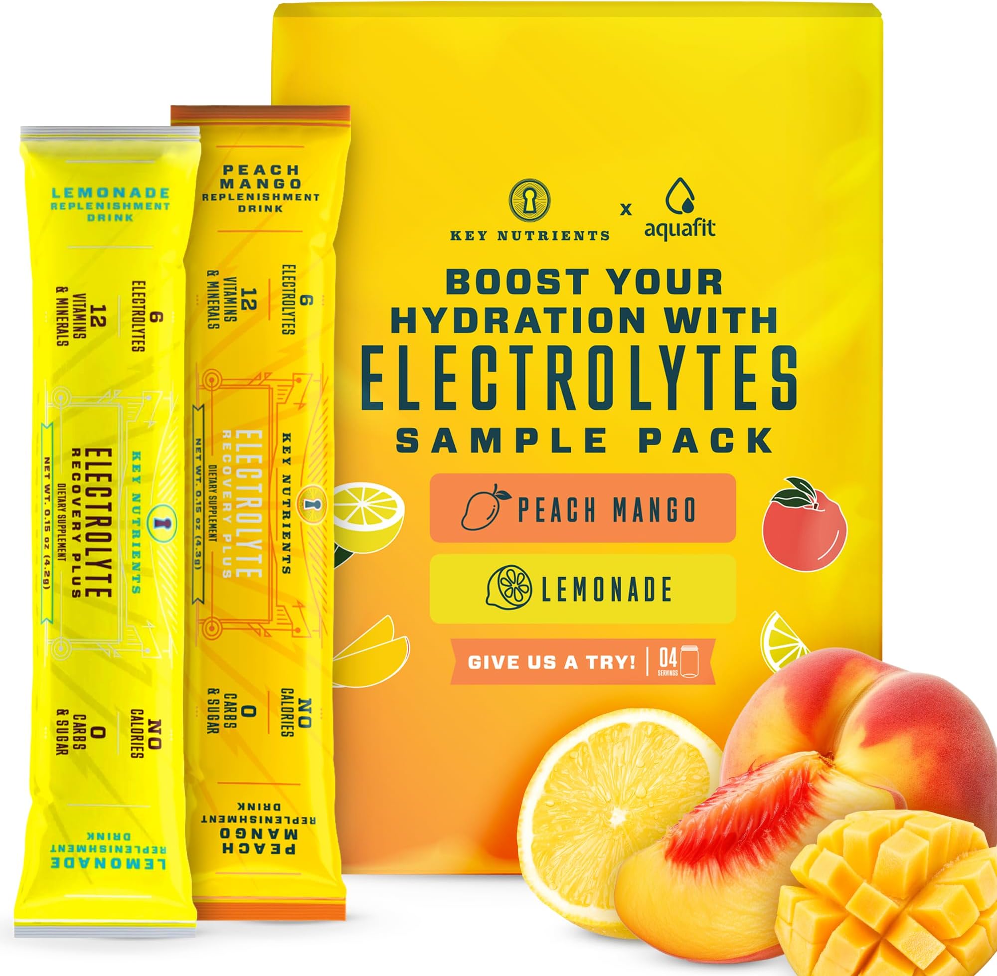 KEY NUTRIENTS Hydration Packets - 2 Delicious Flavors in Electrolytes Powder Packets No Sugar 4 Pack - No Calories, Gluten Free Electrolytes Powder Packet, Non GMO, Made in USA
