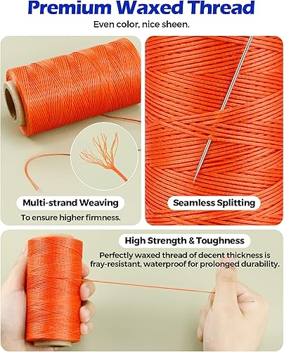 Miniatura 9 de PLANTIONAL - Hilo encerado de costura para tapicería de piel PLANTIONAL 218 yardas, juego de cuerdas de cera 210D con 25 agujas de coser grandes a