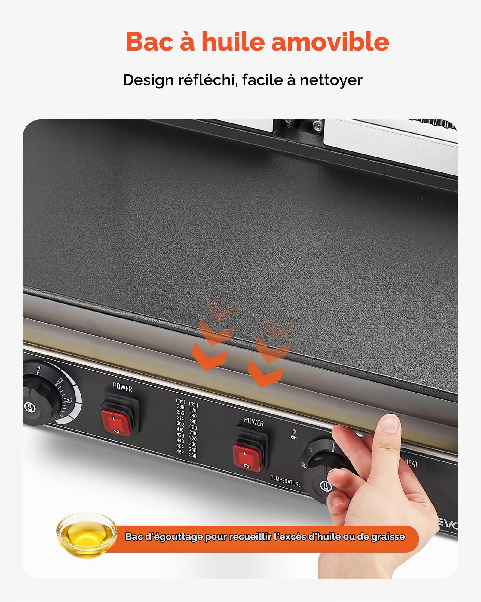 VEVOR Gril Panini Électrique de 3600 W, Double Presse à Panini avec Plaque de Cuisson Émaillée de 48,5x23 cm, Appareil à Sandwich en Inox, Contrôle de la Température, pour Hamburger, Steak, Cuisine