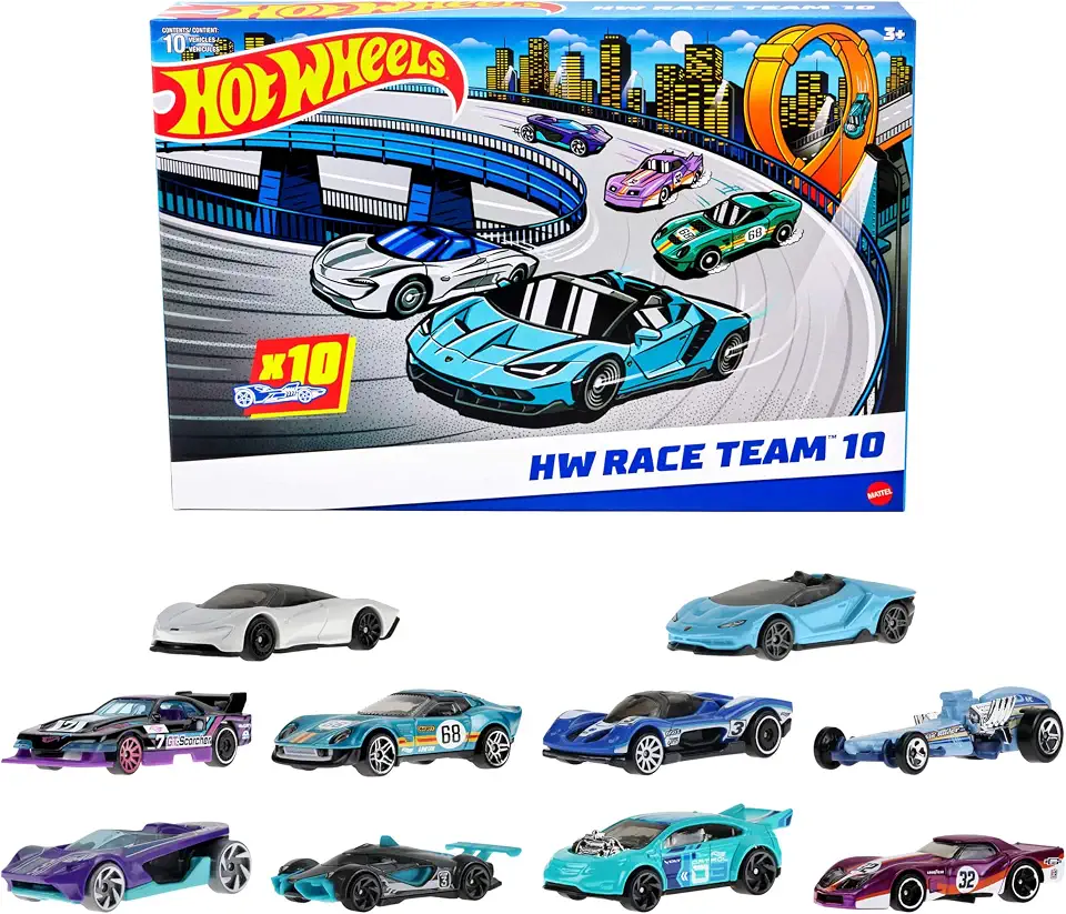 Hot Wheels Veículo de Brinquedo Pacote com 10 carros de corrida para crianças a partir de 3 anos
