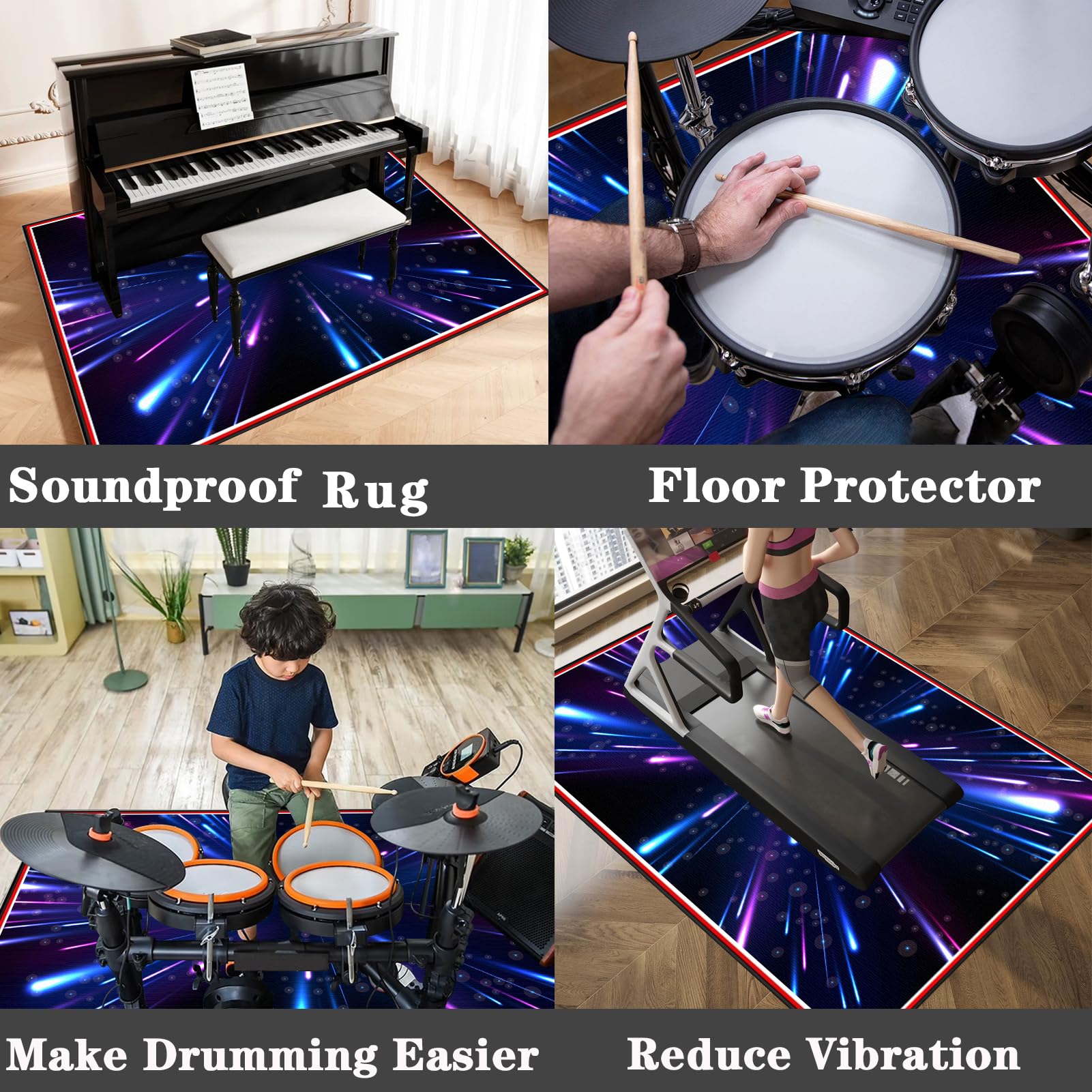 200 x 170 cm Dywan z baterią elektroniczną, maty akustyczne, dźwiękoszczelna mata, mata bębnowa do baterii akustycznych, bębna i instrumentów muzycznych, dźwiękoszczelny koc bębnowy