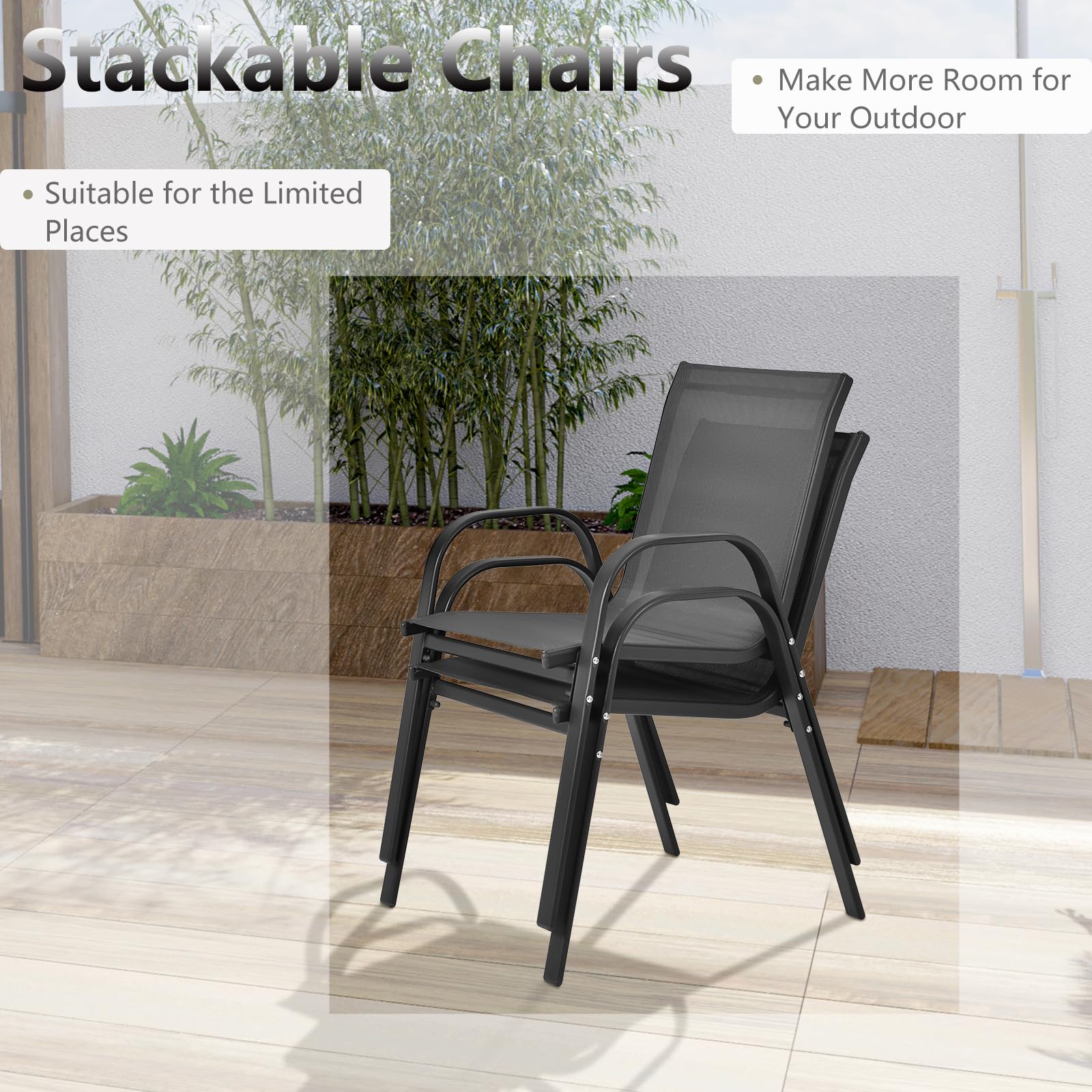KOMFOTTEU Set da Bistrò in Tessuto Textilene, Set da Giardino in 3 Pezzi, Tavolo Rotondo in Vetro Portato 50 kg, Sedie Portate 150 kg, Set Tavolo e Sedie da Esterno, Patio, Cortile, Veranda (Nero)