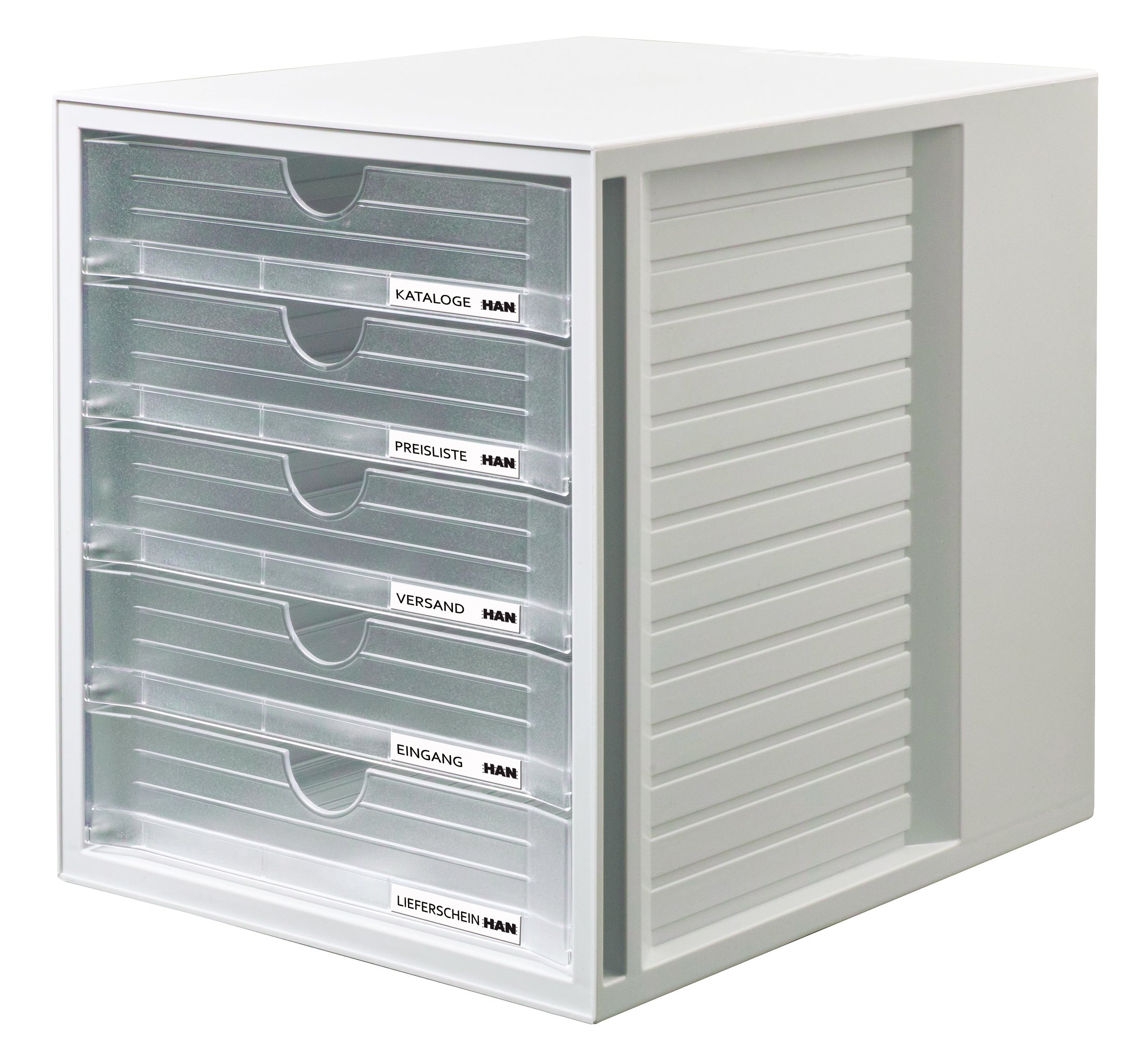 HAN Schubladenbox SYSTEMBOX 1450 mit 5 geschlossenen Schubladen für Formate bis C4 (transluzent-klar / 2 Boxen)