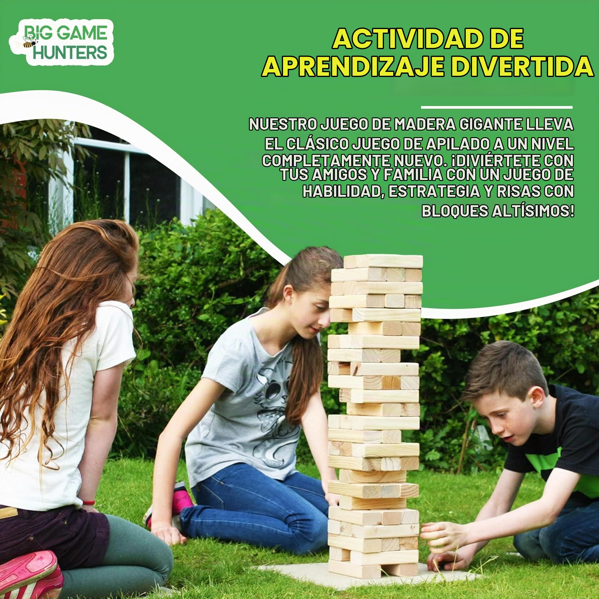 Big Game Hunters Jumbo Hi-Tower En Una Bolsa, Apila Desde 0.6 Metros hasta 1.5 Metros – Juego La Torre De Madera Maciza De Pino