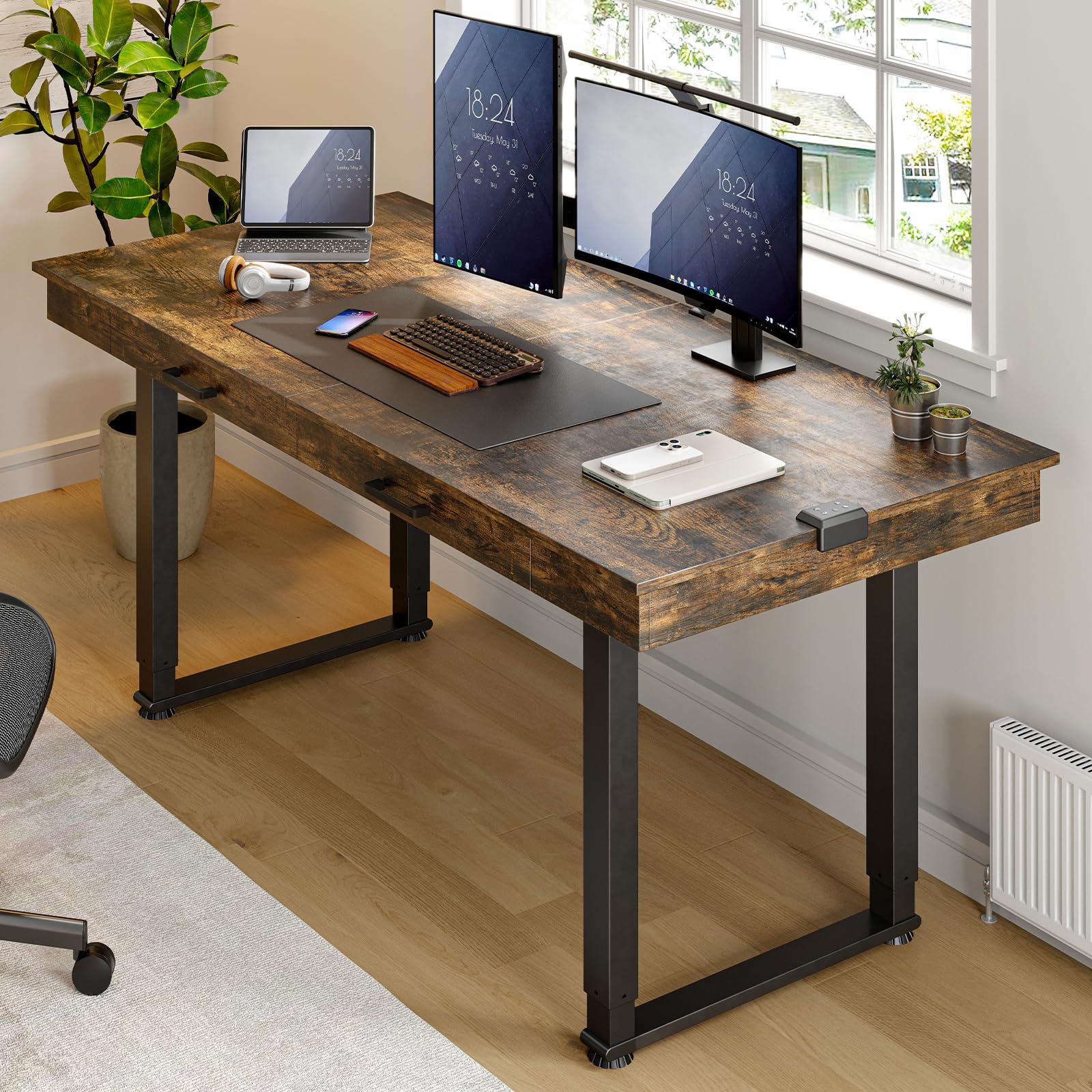 ONBRILL Standing Desk with Drawers 63x26 Inches Rectangle Electric Stand Up Desk with Dual Motor Adjustable Height from