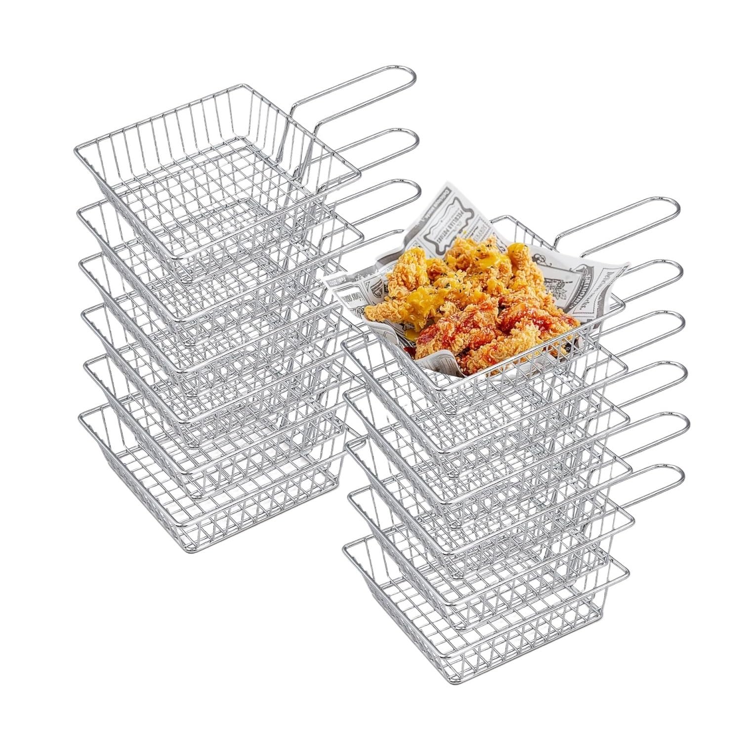 Cesta para Freír Metal 12 cestas cuadradas for freír de Acero Inoxidable for Servir Patatas Fritas Cestillo Freidora